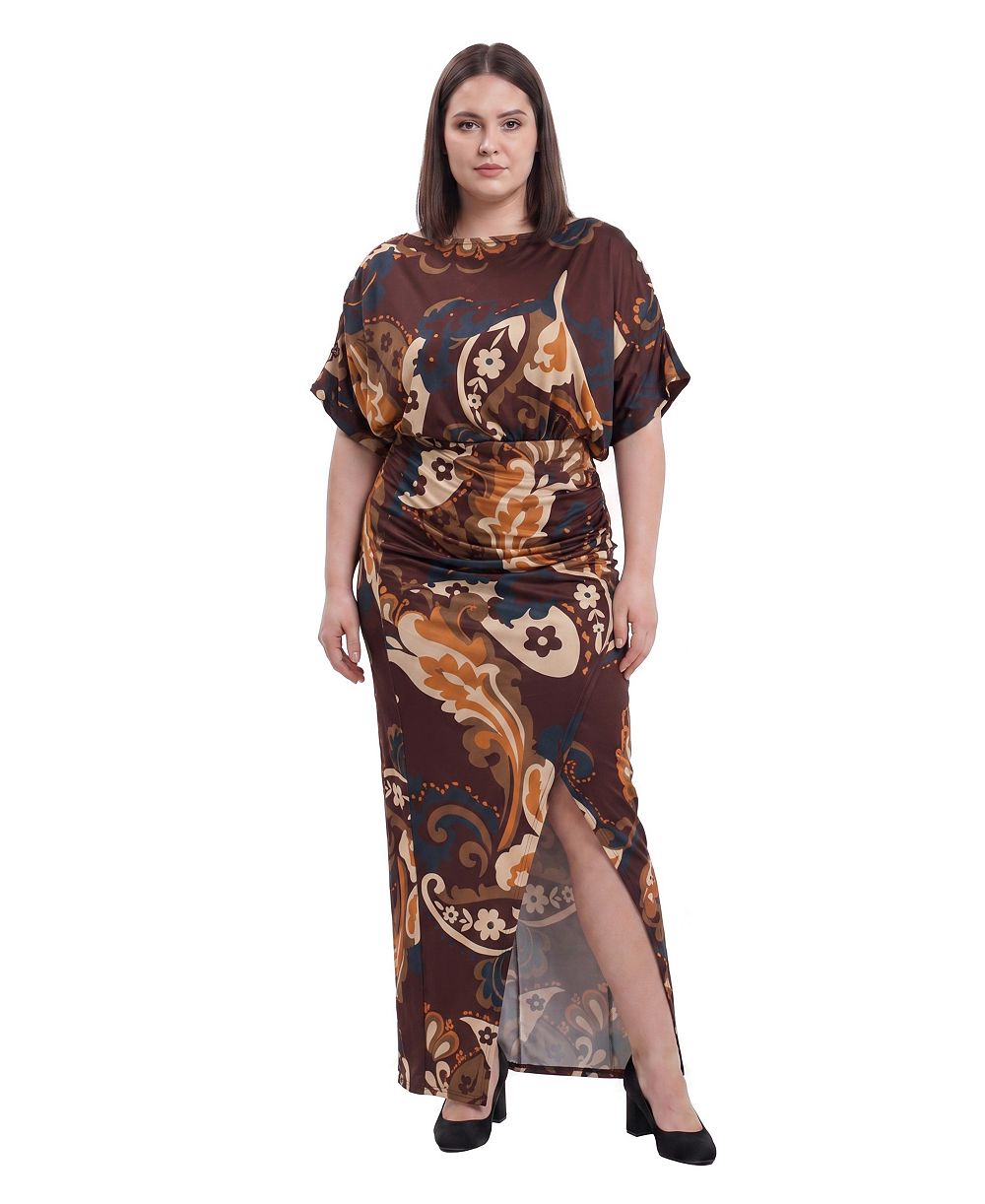 24seven Comfort Apparel платье макси с широким вырезом лодочкой из мягкой стрейчевой ткани с пейсли, большие размеры