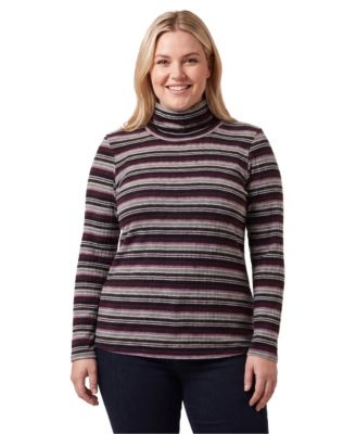 24seven Comfort Apparel Plus Size Striped Long-Sleeve Turtleneck Top