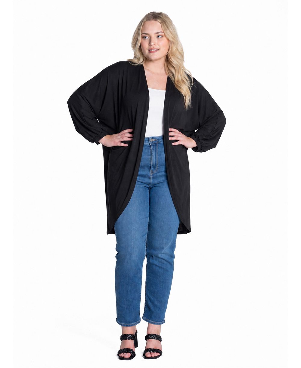 24seven Comfort Apparel Plus Size Comfy Layer Stretch Long-Sleeve Lightweight Cardigan