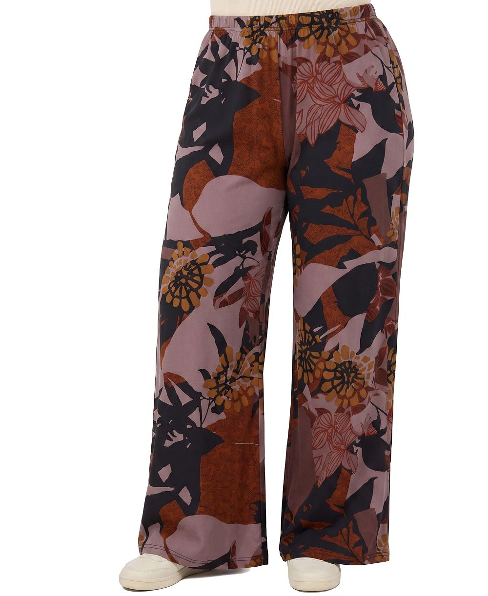 24seven Comfort Apparel Plus Size Comfy Fit Wide-Leg Mid-Rise Pants