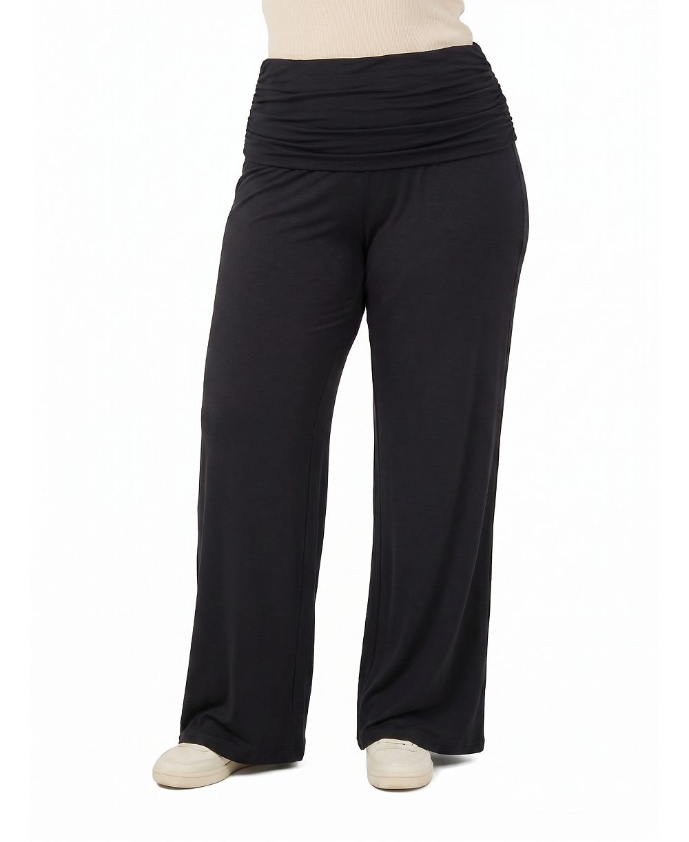 24seven Comfort Apparel Plus Size Comfy Fit Wide-Leg Pull-On Pants