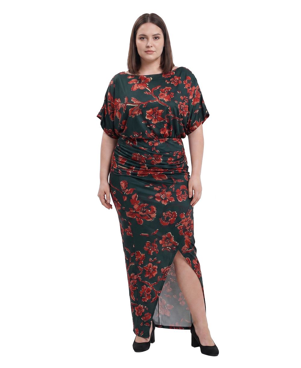 24seven Comfort Apparel Plus Size Soft Stretch Floral Maxi Short-Sleeve Dress