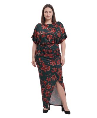24seven Comfort Apparel Plus Size Soft Stretch Floral Maxi Short-Sleeve Dress