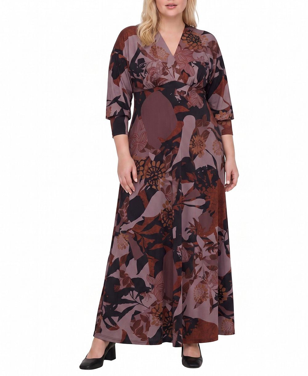 24seven Comfort Apparel Plus Size Floral-Print A-Line Maxi Dress