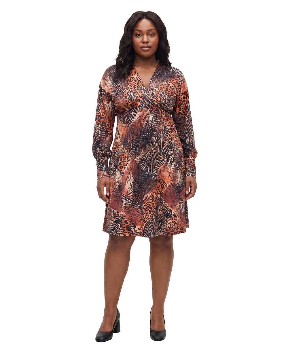 24seven Comfort Apparel Plus Size A-Line V-Neck Long-Sleeve Dress