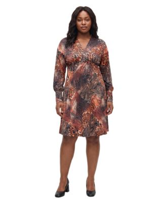 24seven Comfort Apparel Plus Size A-Line V-Neck Long-Sleeve Dress
