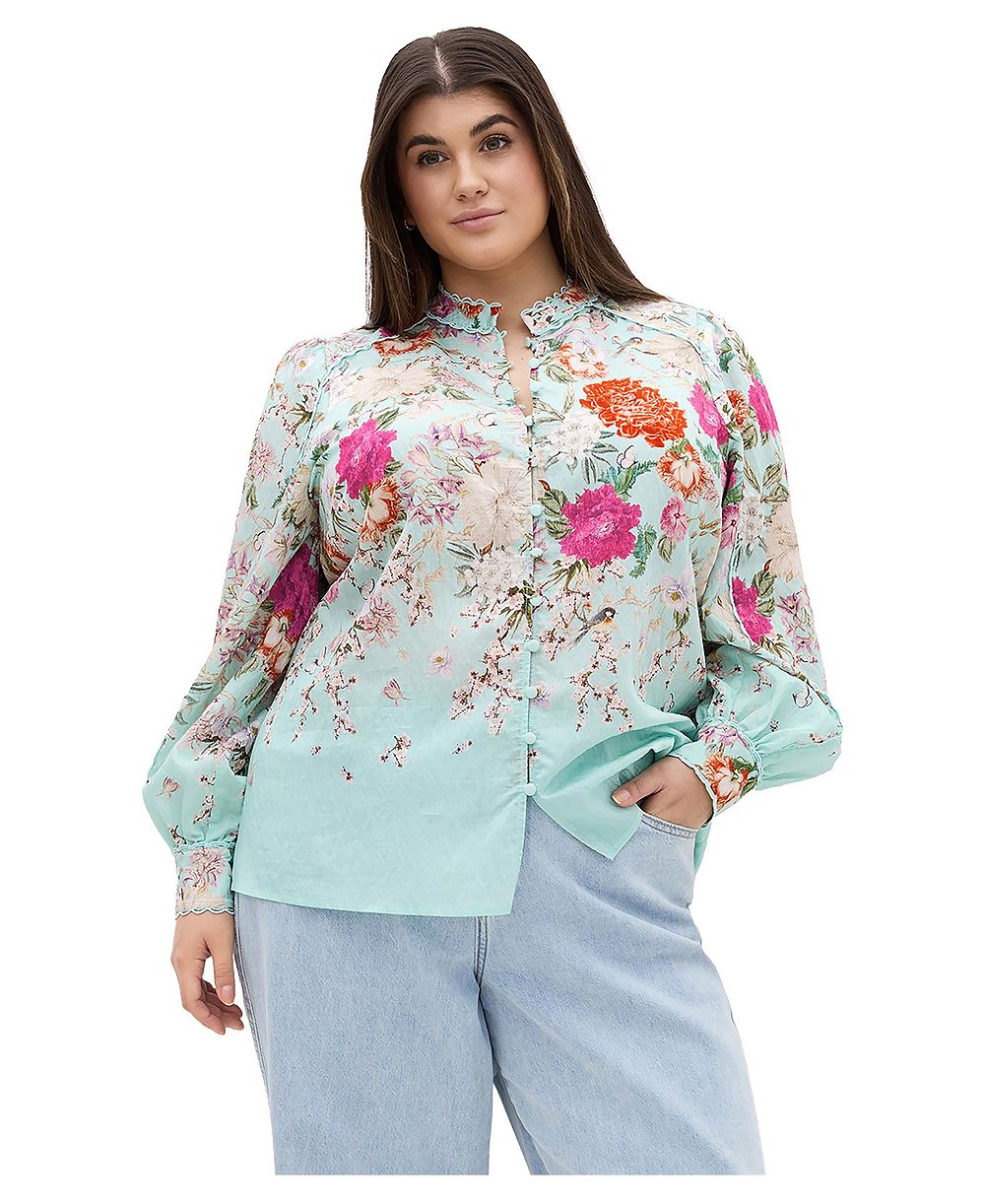 CITY CHIC Plus Size Gianna Floral-Print High-Scallop-Trim Blouse