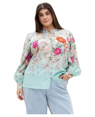 CITY CHIC Plus Size Gianna Floral-Print High-Scallop-Trim Blouse