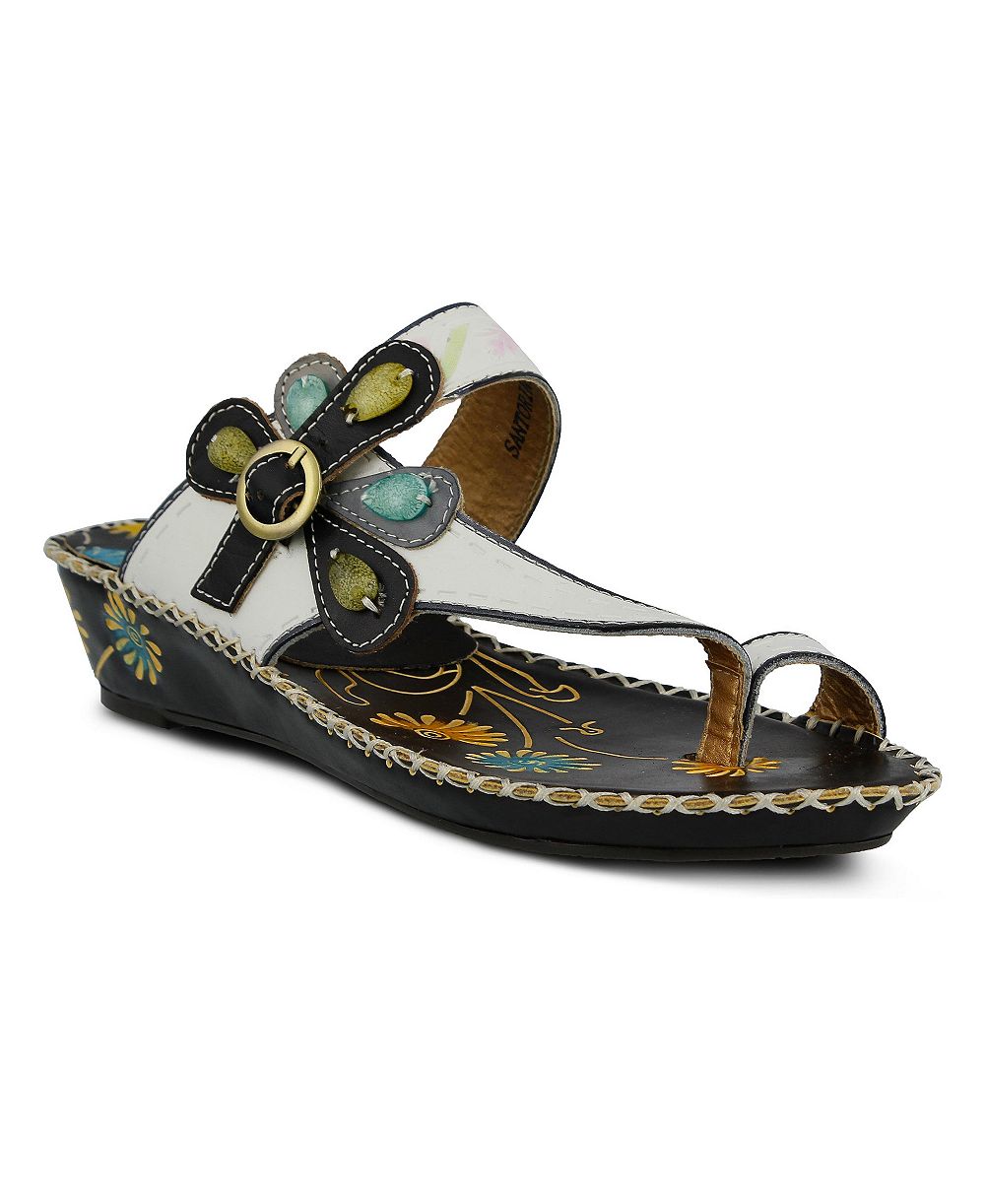 L'Artiste Women's Spring Step Santorini Wedge Toe Ring Sandal with Vamp