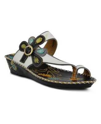 L'Artiste Women's Spring Step Santorini Wedge Toe Ring Sandal with Vamp