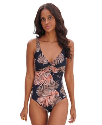 LASCANA Women's Tropical Print V-Neck Tummy Control One-Piece Swimsuit