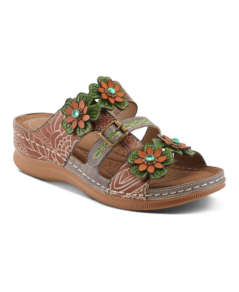 L'Artiste Brash Hand-Painted Floral Leather Wedge Sandals