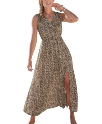 LASCANA Women's Printed Wrap V-Neck Rayon Maxi Dress