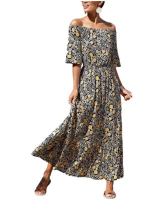 LASCANA Women's Viscose Floral Print Off Shoulder A-Line Maxi Dress