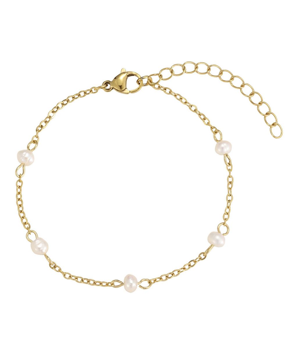 ADORNIA Freshwater Pearl Gold-Tone Station Adjustable Bracelet
