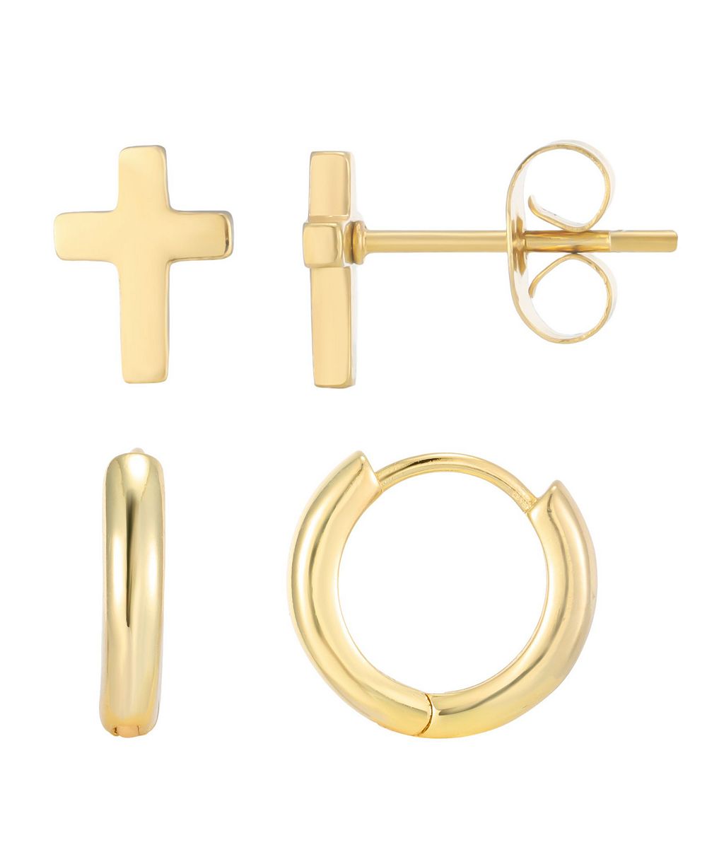 ADORNIA Men's Gold-Tone Cross Hoop Stud Earrings