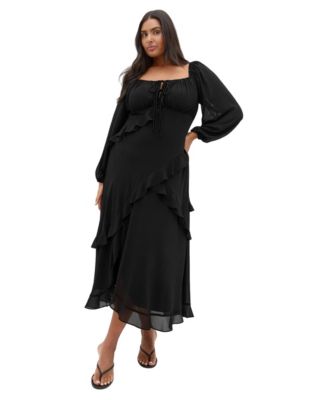 CITY CHIC Plus Size Shayla Long-Sleeve Tiered Maxi Dress