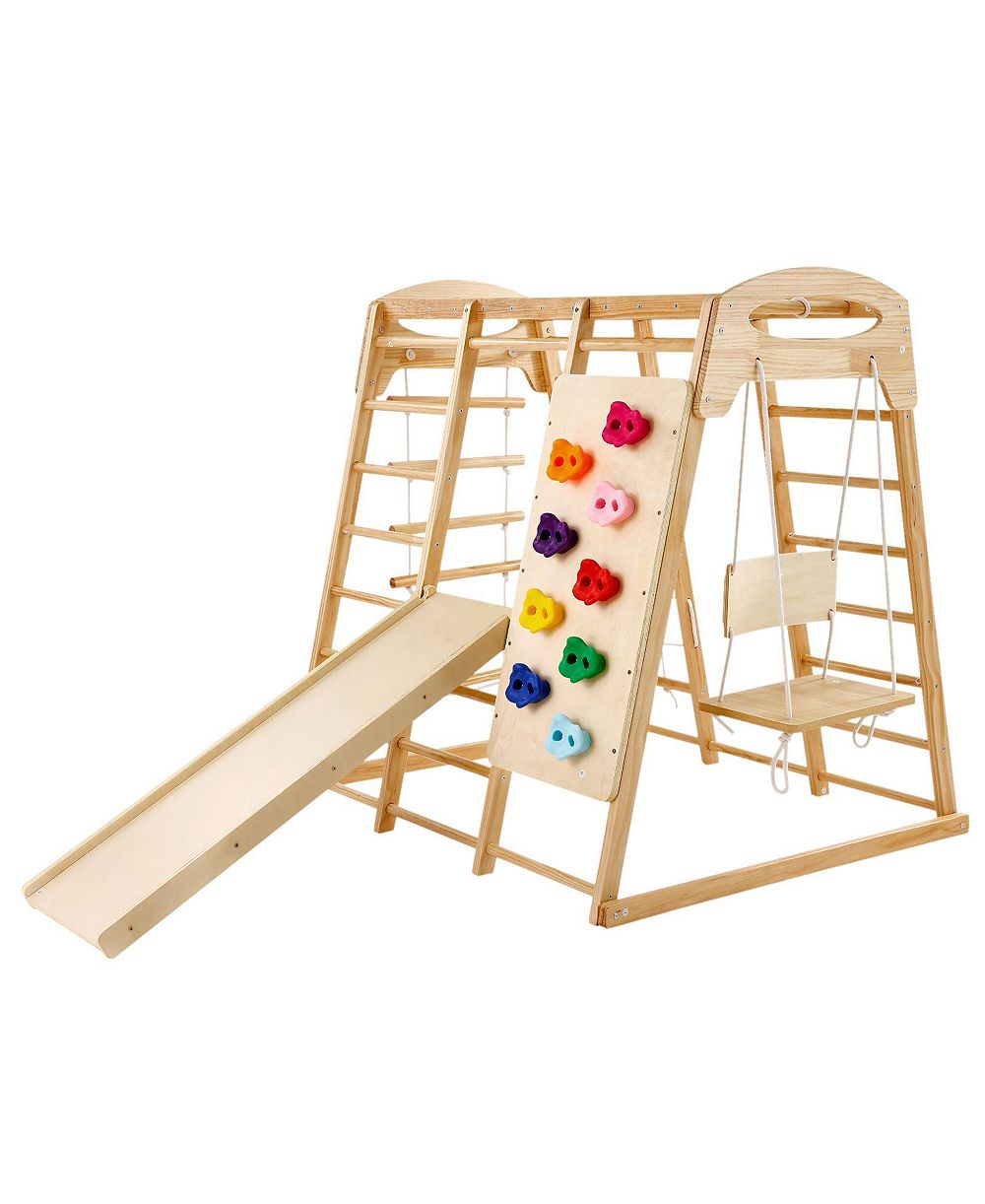 SEVORLEY 7-в-1 деревянный внутренний джунглевый игровой комплекс, грузоподъемность 300 фунтов, возраст 3-8