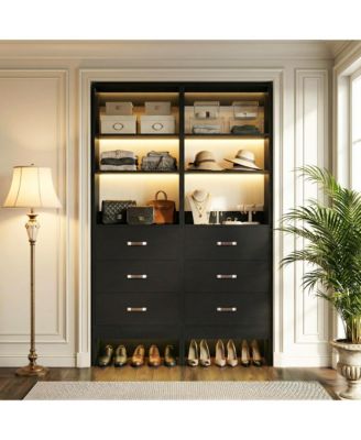 Aheaplus Wooden Set of 2 Closet Organizer System with 3 Drawers and Hanging Rods