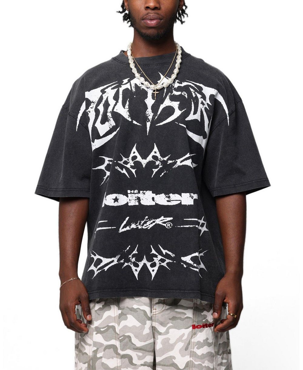 Loiter Men's Metal Stacked Vintage Graphic Oversized Dropped-Shoulder T-Shirt