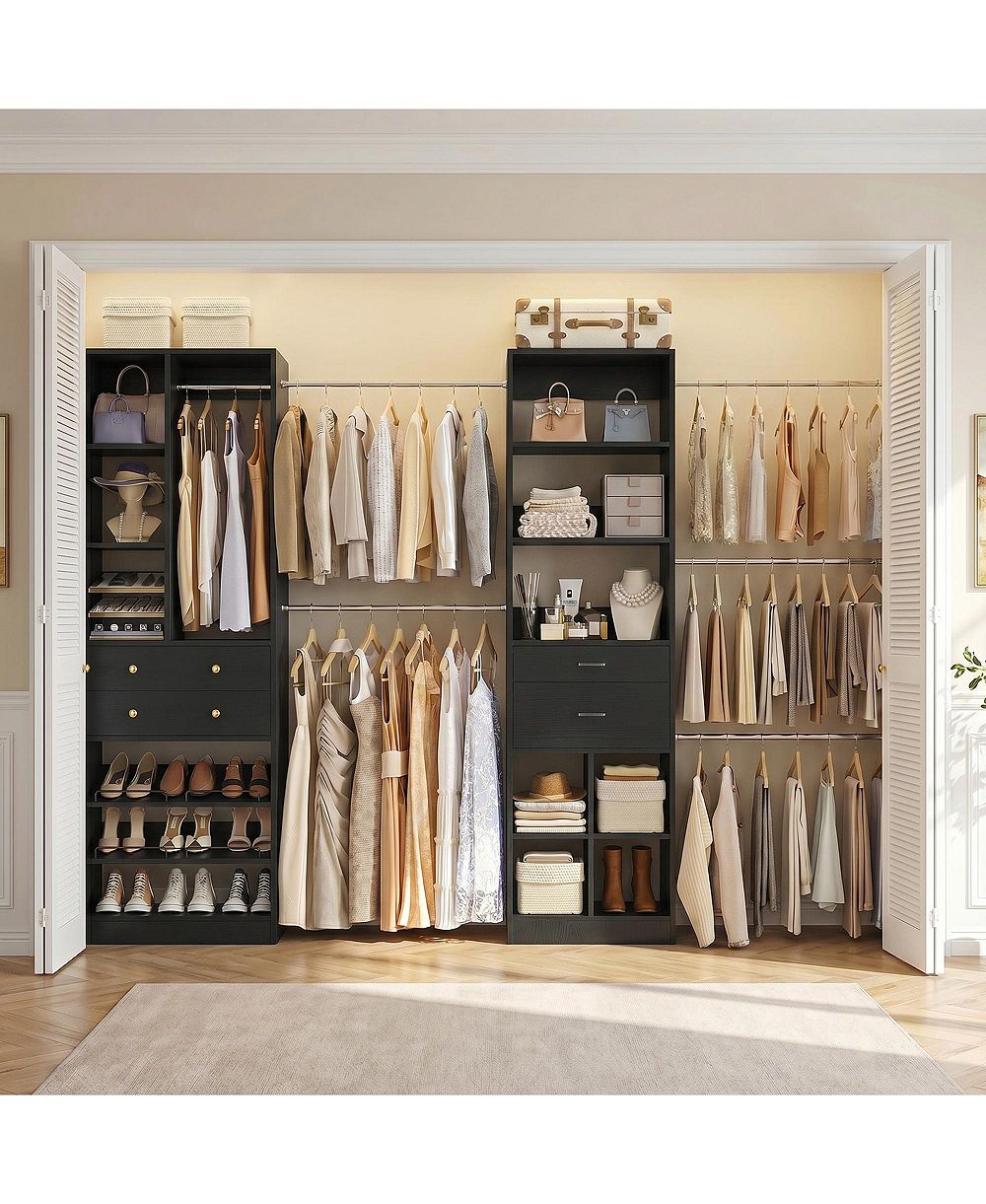 Aheaplus Walk-in Closet Organizer Set with 4-Drawers and Shelves, Up to 10.7 FT Closet System