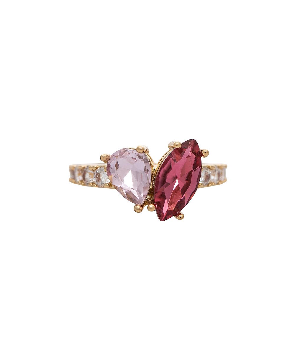 Rivka Friedman Women's Pink Cubic Zirconia Pear and Marquise Statement Ring