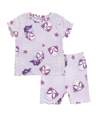 Spidey and His Amazing Friends Baby Girls' Ghost-Spider Lettuce-Edge Ribbed-Knit T-Shirt and Shorts, 2-Piece Set