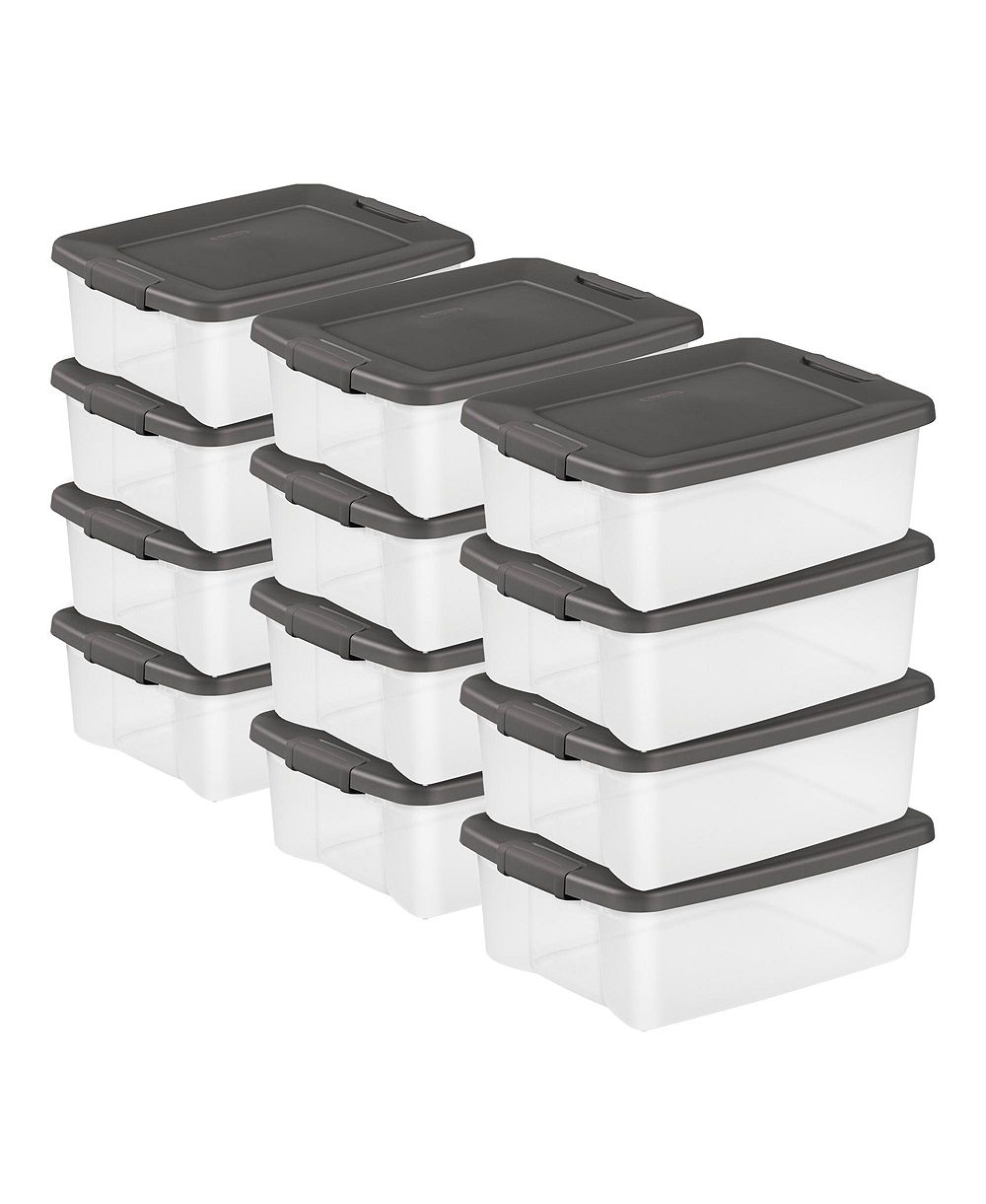 Sterilite 25 Quart Shelf Tote with Flat Gray Lid and Platinum Latches (12 Pack)