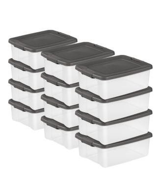 Sterilite 25 Quart Shelf Tote with Flat Gray Lid and Platinum Latches (12 Pack)