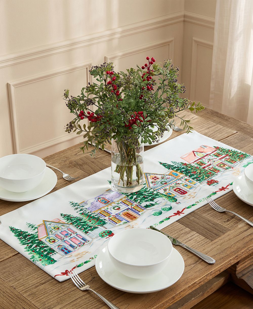 Lenox Spice Village Christmas Embroidered Centerpiece, 14" x 36"