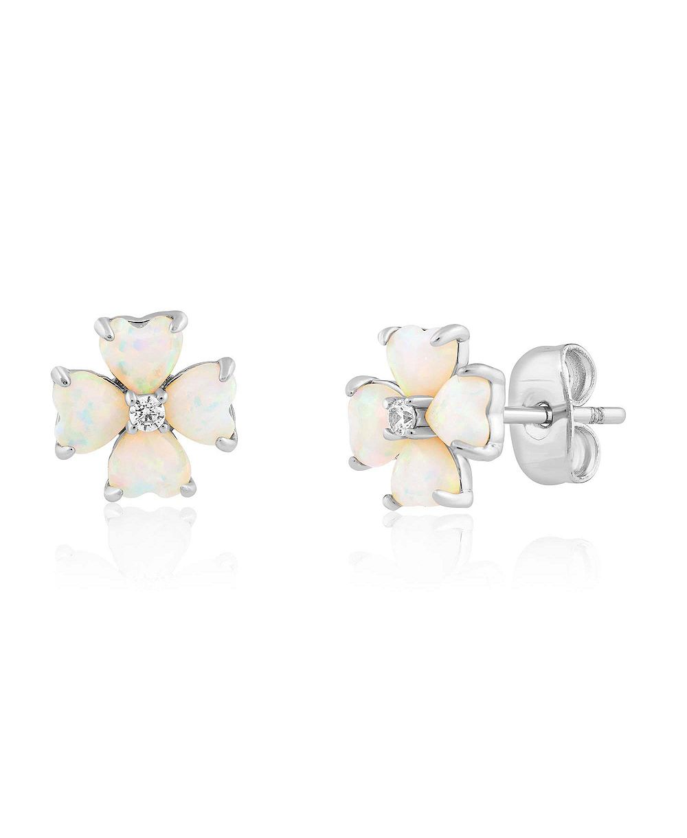 Simona Opal and Cubic Zirconia Heart-Shaped Flower Studs