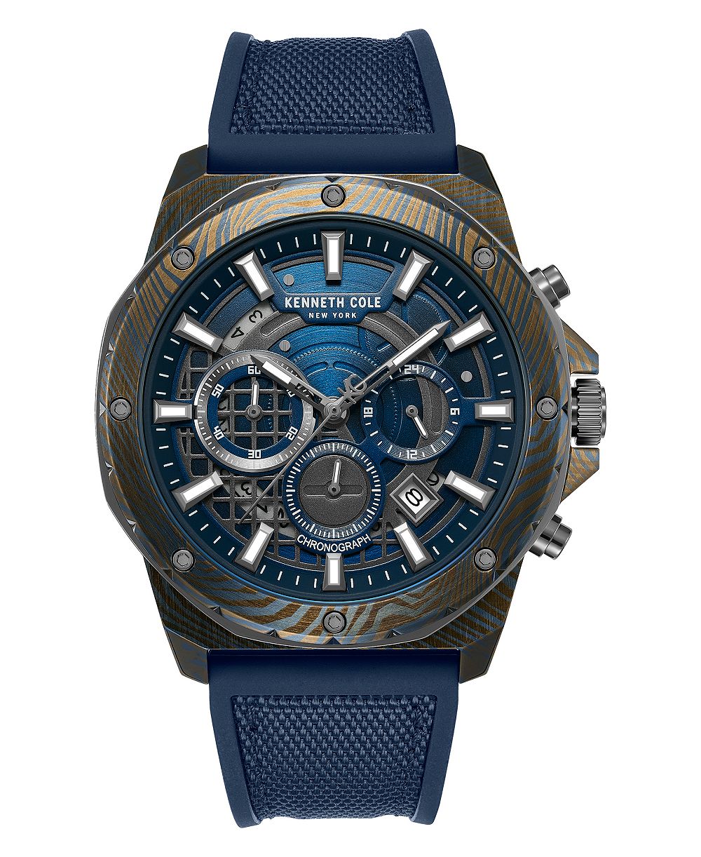 Kenneth Cole New York Men's Chronograph Quartz Hollis Blue Silicone-Nylon Watch 45mm
