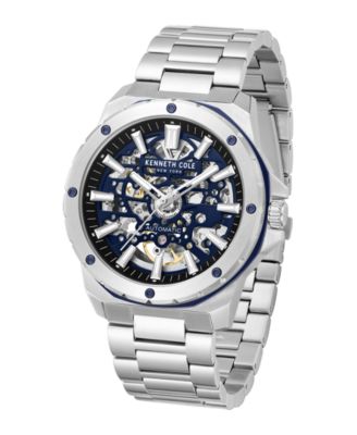 Kenneth Cole New York Men's Automatic Hollis Skeleton Dial Silver-Tone Stainless Steel Bracelet Watch 45mm