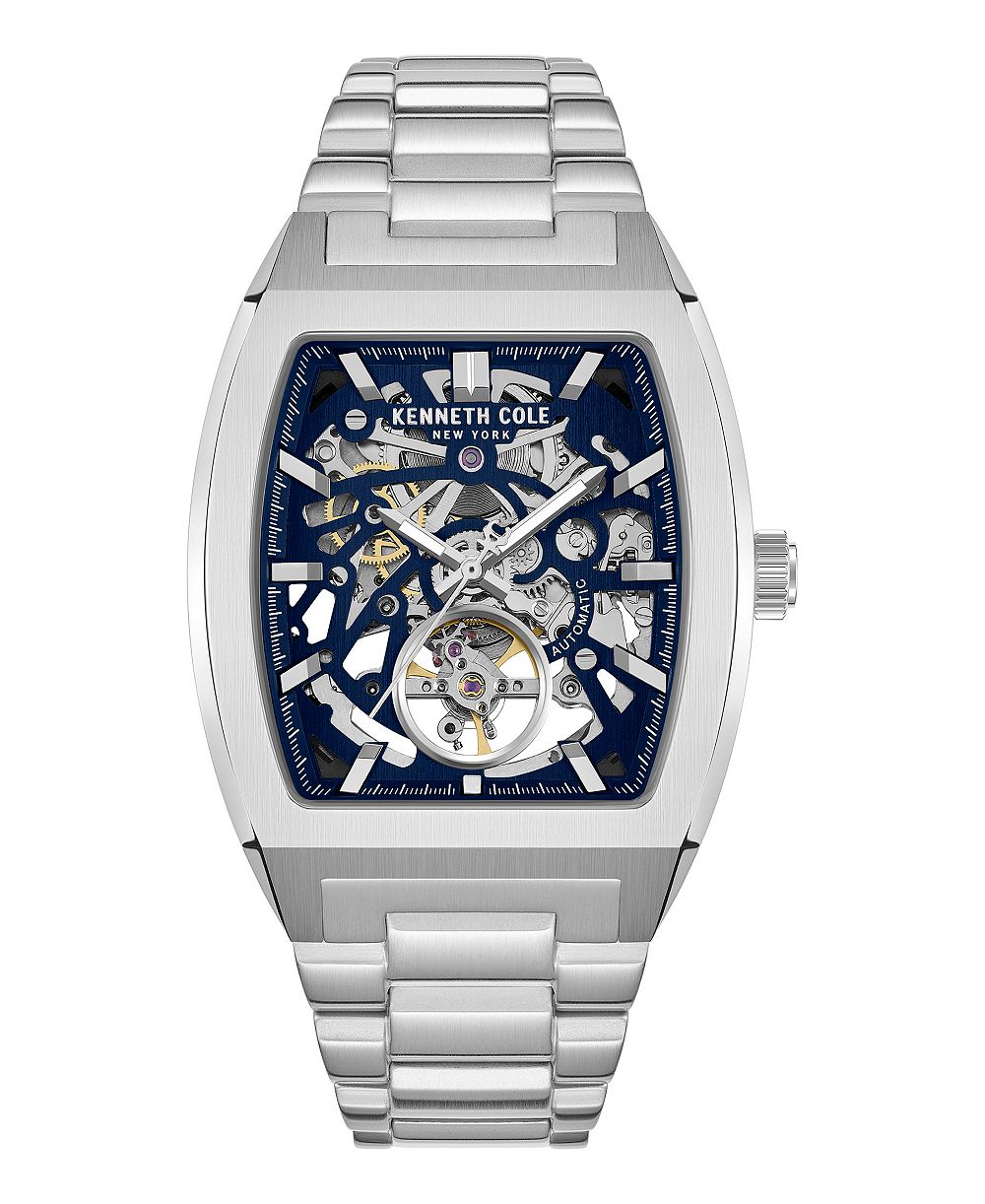 Kenneth Cole New York Men's Automatic Skeleton Milford Silver-Tone Stainless Steel Watch 40x52.5mm