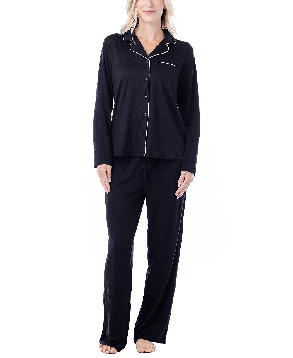 MUK LUKS Women's Dream Cloud Long-Sleeve Notch-Collar 2-Piece Pajama Set