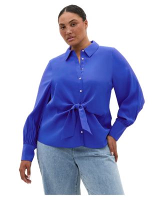 City Chic Plus Size Isabella Long-Sleeve Tie-Front Collared Blouse