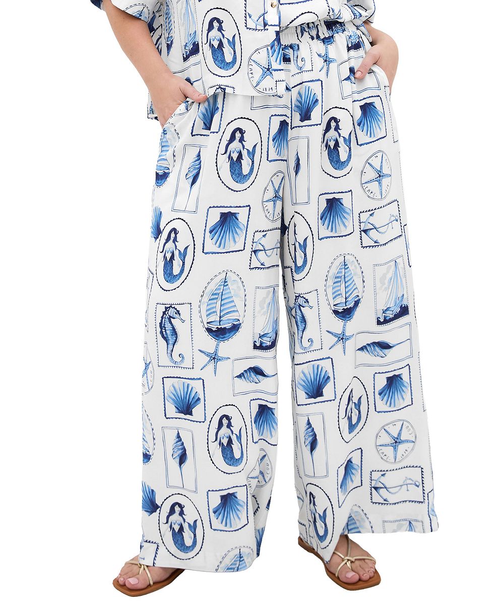 CITY CHIC Plus Size Liana Amalfi Print High-Rise Wide-Leg Pants