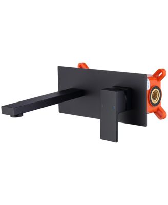 BUSDAYS Wall Mount Faucet for Bathroom Sink or Bathtub Single Handle 2 Hole Brass Rough in Valve Included Matte