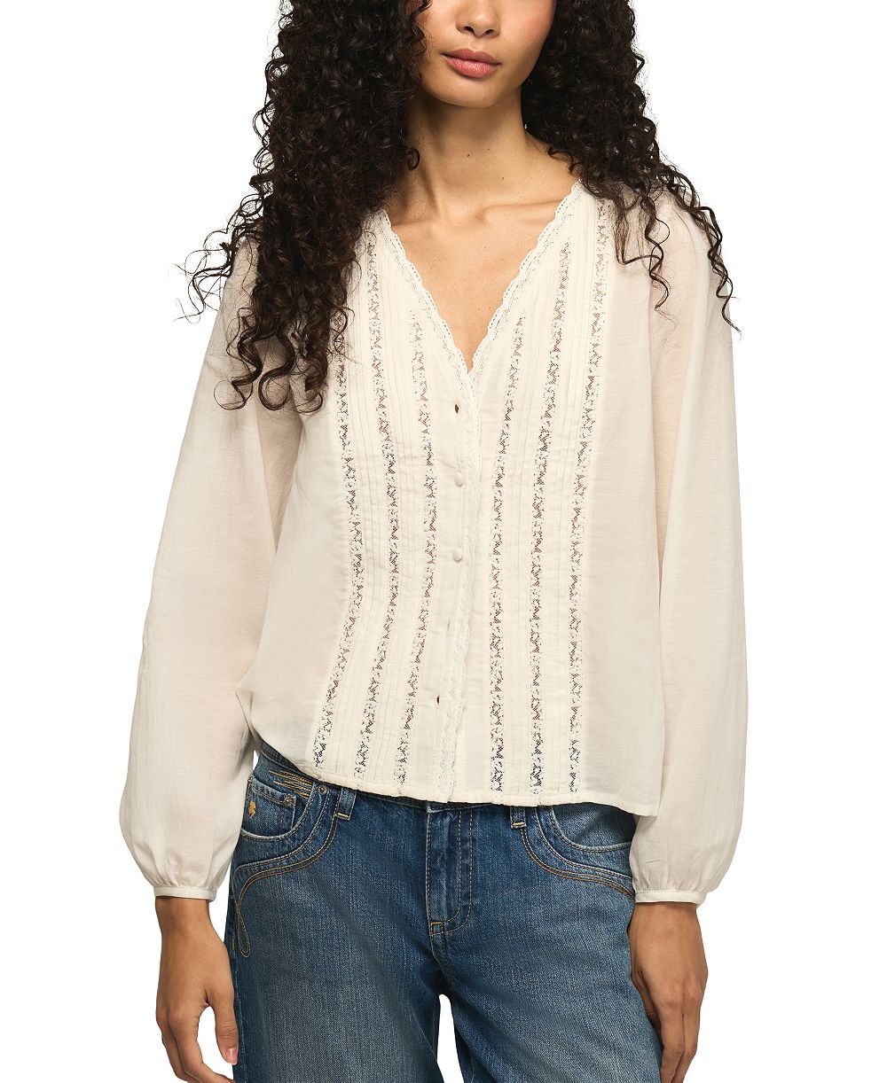 Женская блузка Lucky Brand с V-образным вырезом, длинным рукавом и кружевной отделкой
