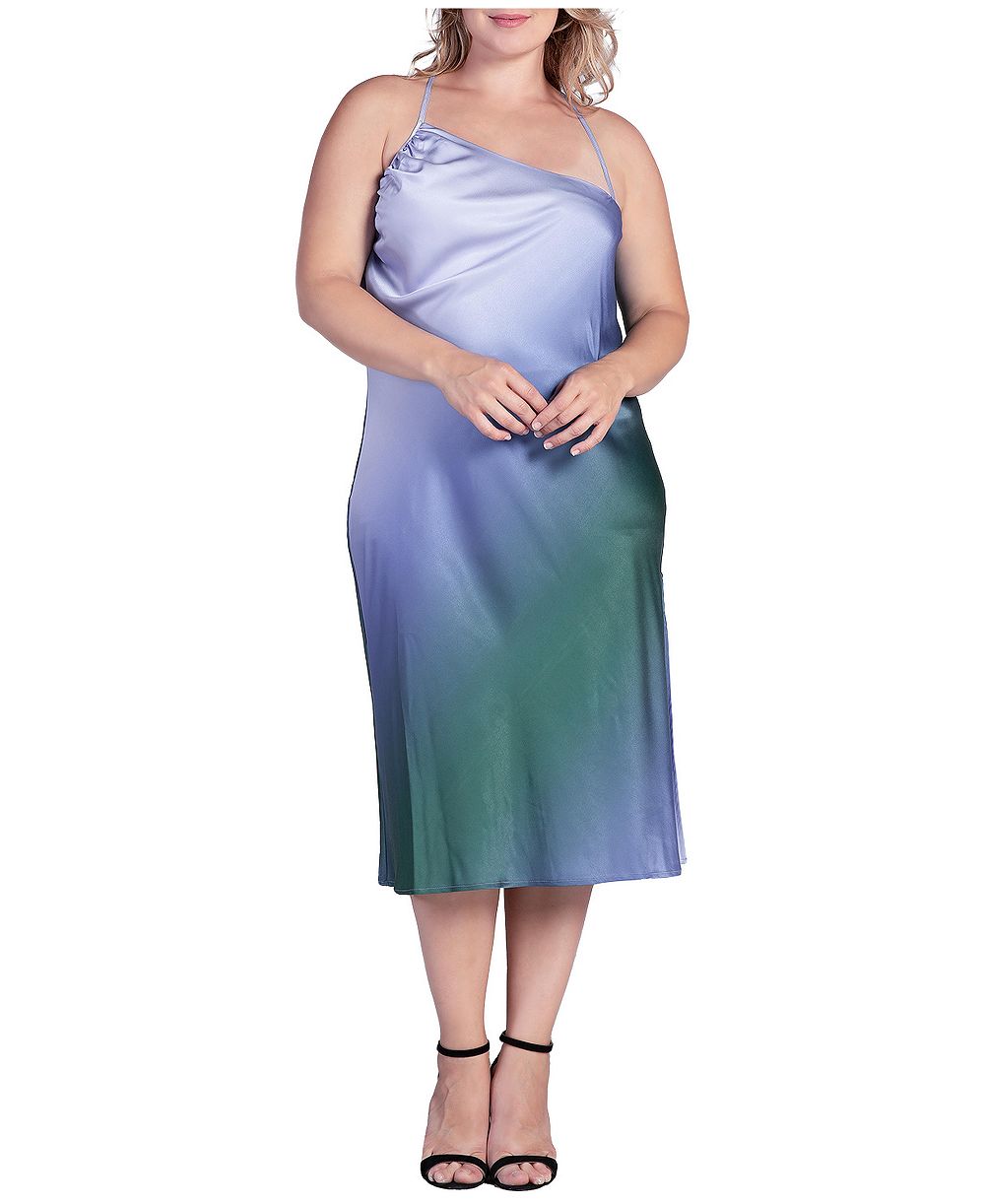 Женское асимметричное сатиновое платье миди Standards & Practices Plus Size Avi Ombre