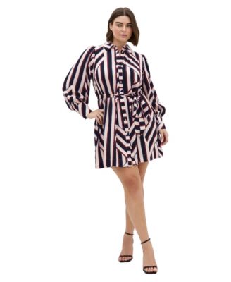 Платье-рубашка CITY CHIC Plus Size Timeless с длинным рукавом и полосатым принтом, мини-длины