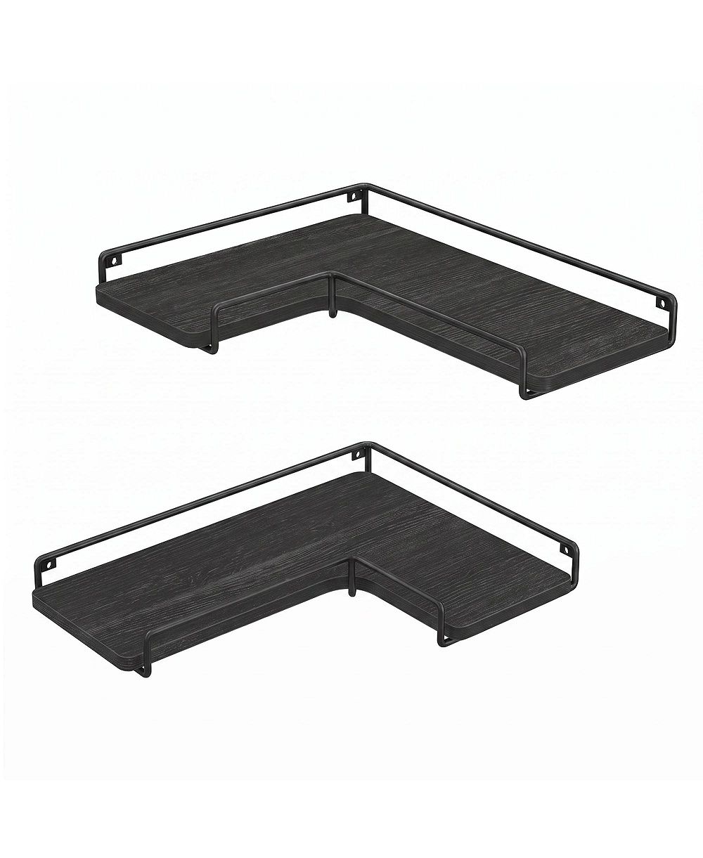 SongmicsHome Floating Shelves, Set of 2 Corner Shelves, L-Shaped Wall Shelf, Modern