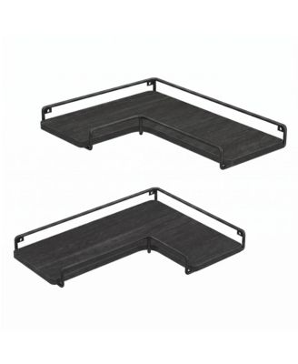 SongmicsHome Floating Shelves, Set of 2 Corner Shelves, L-Shaped Wall Shelf, Modern