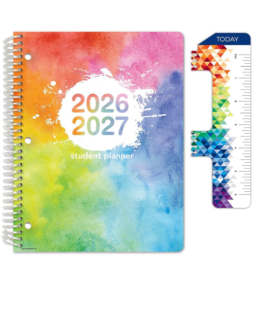 DANRONG Elementary Student Planner Dated Weekly Monthly Academic Matrix Rainbow Watercolors With Ruler Bookmark Stickers