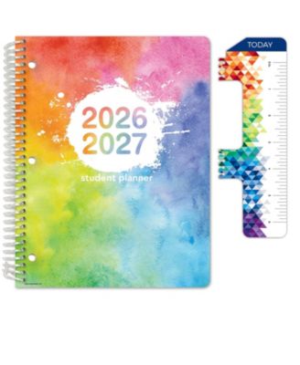 DANRONG Elementary Student Planner Dated Weekly Monthly Academic Matrix Rainbow Watercolors With Ruler Bookmark Stickers