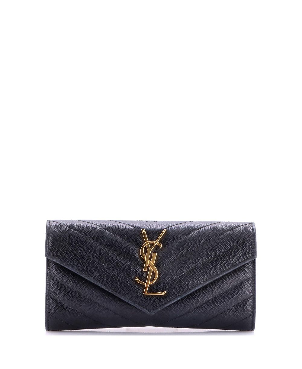 Б/у большой кожаный кошелек Saint Laurent Classic Monogram Matelasse Chevron, 7,5"Ш x 4"В x 1"Г