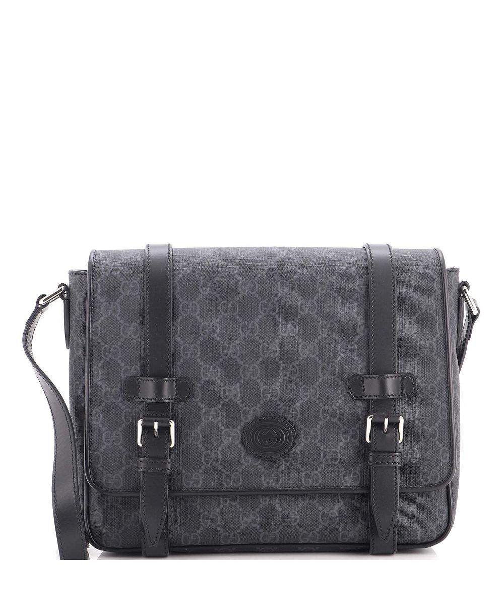 Pre-Owned Gucci средняя сумка-мессенджер Interlocking G Patch из лакированного канваса GG с кожей