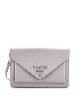 Pre-Owned Prada Mini Monochrome Envelope Crossbody Bag Saffiano with City Calf