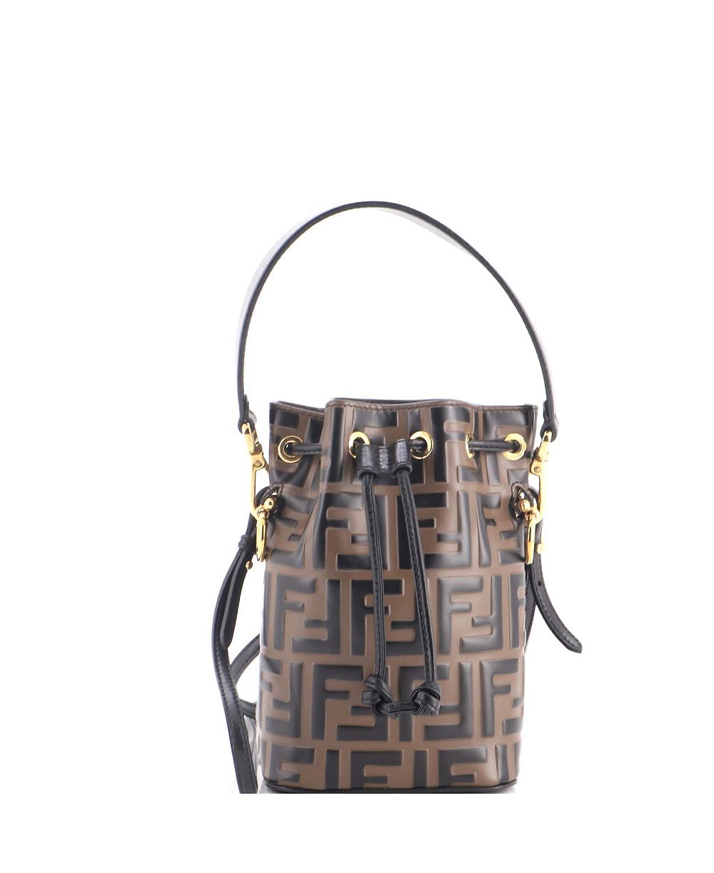 Б/у кожаная сумка-ведро Fendi Mini Zucca Embossed Leather Mon Tresor с тиснением Zucca