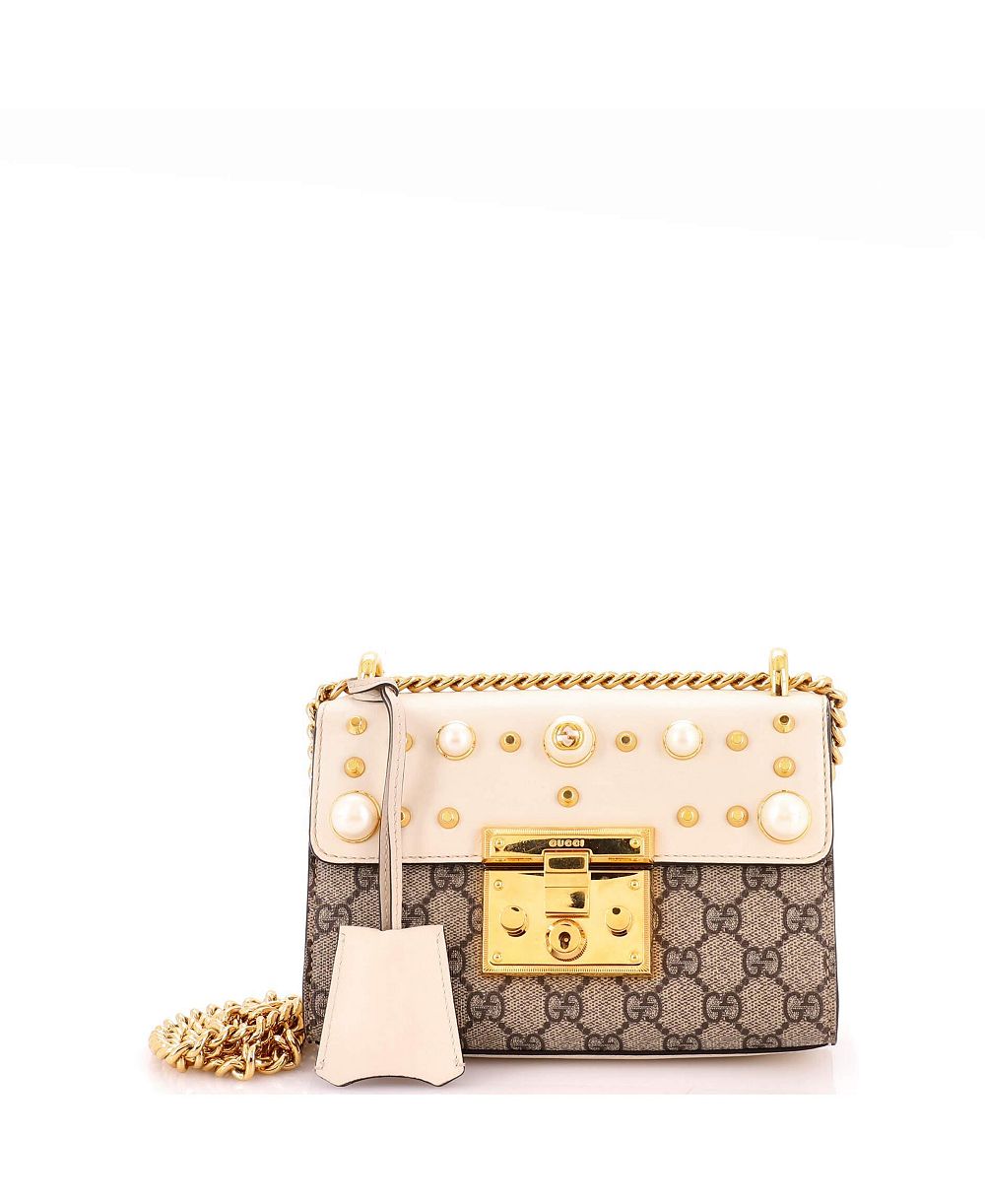 Pre-Owned Gucci Small Studded Pearly Padlock Shoulder Bag